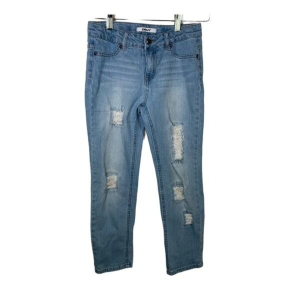 DKNY Girls 12 Skinny Distressed Ripped Stretch Blue Denim Jeans - Picture 1 of 10